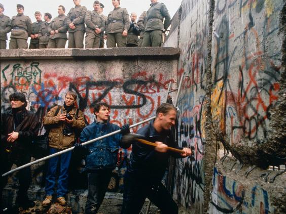 Berlin Wall coming down