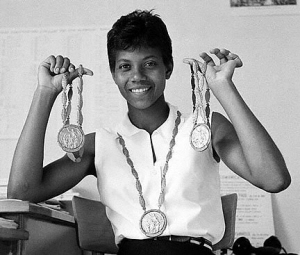 Wilma Rudolph with her three gold medals